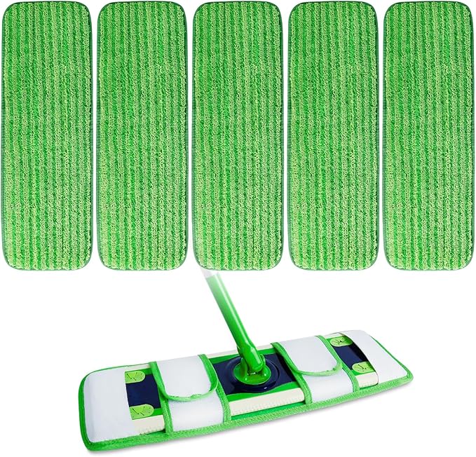 XL Wet Pads Refills for Swiffer XL Dry Sweeping Cloths Reusable XL Wet Mopping Pad Cleaning Cloths Microfiber Mop Pads for Hardwood Floor Cleaning (Green 5 Pack)