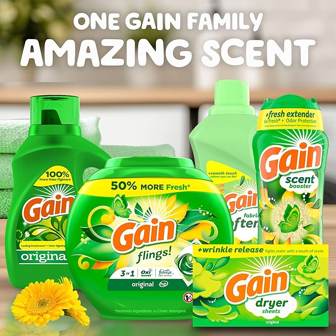 Gain Liquid Laundry Detergent, Original Scent, 113 fl oz, 78 Loads, Freshness + Odor Fighting, High Efficiency Washing Machine Liquid Cleaning Soap