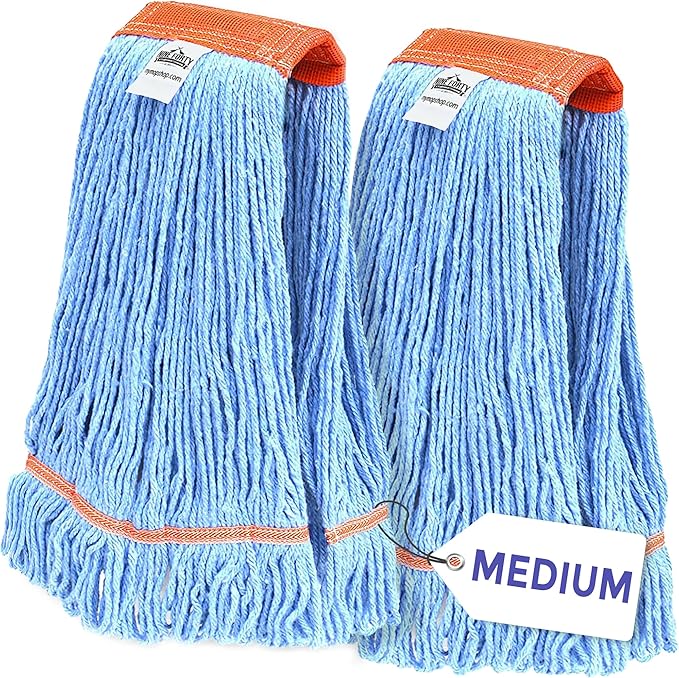 Nine Forty Industrial and Commercial-Grade Looped End Wet Mop Head Refill - Heavy Duty 17 Inch 4-Ply Premium Synthetic Yarn - for Optimal Absorption and Durability - Blue (2 Pack, Medium)