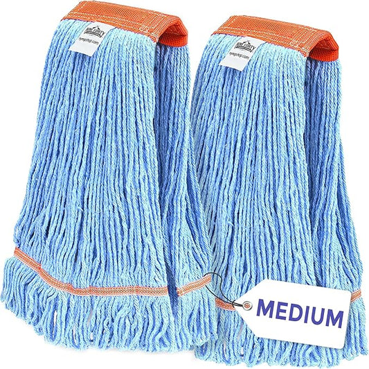 Nine Forty Industrial and Commercial-Grade Looped End Wet Mop Head Refill - Heavy Duty 17 Inch 4-Ply Premium Synthetic Yarn - for Optimal Absorption and Durability - Blue (2 Pack, Medium)