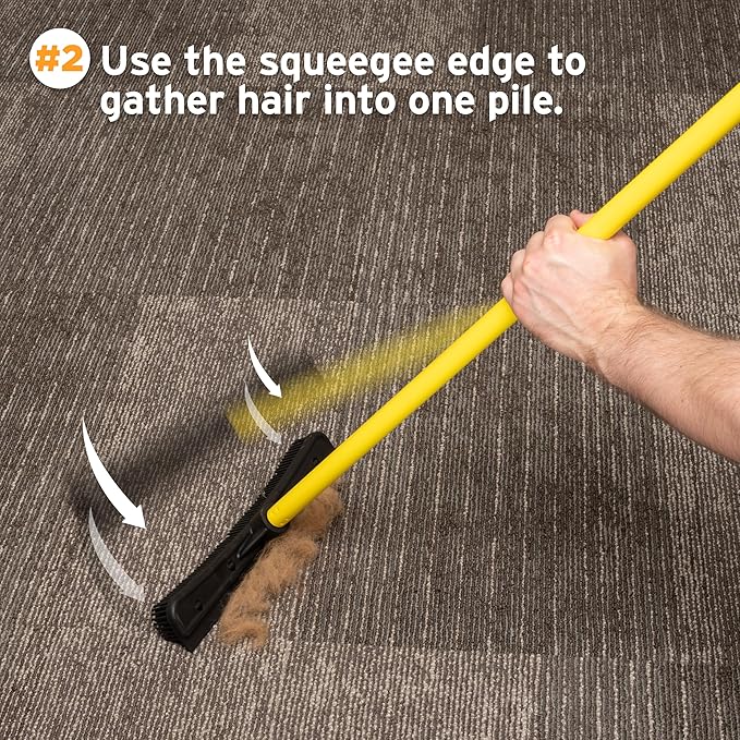 FURemover Original Plus Pet Hair Rubber Broom with Squeegee, with 61" Telescopic Handle for Carpet, Tile and Hardwood