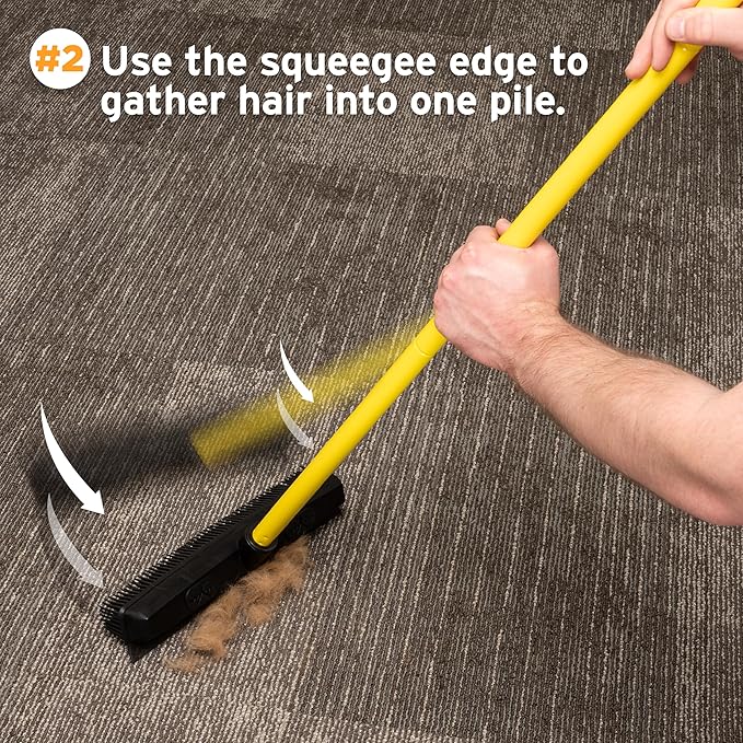 FURemover Sweep Pet Hair Rubber Broom with Carpet Rake and Squeegee, Ideal for Tile, Carpet and Hardwood, Disassembles for Easy Storage
