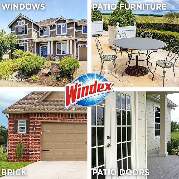 Windex Outdoor Window and Glass Cleaner for Hose Ammonia Free, Concentrated Formula for Deep Outdoor Clean, Patio Cleaner, Compatible With All Hoses, 32 Fl Oz (Pack of 2)