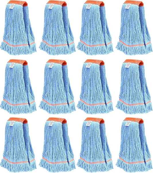 Nine Forty 12-Pack Industrial and Commercial-Grade Looped End Wet Mop Head Refill - Heavy Duty 20 Inch 4-Ply Premium Synthetic Yarn - for Optimal Absorption and Durability - Blue (12 Pack, Large)