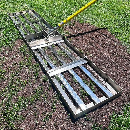 Rocklin™ Lawn Leveling Rake |Stainless Steel Surface Leveling Tool | Level Soil or Dirt Ground Surfaces Easily | 48” x 10” Ground Plate | 78” Extra Long Handle