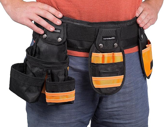 Internet’s Best Tool Belt Carpenter Apron - 10 Pockets - Quick Release Work Belt with Utility Pouch - Handyman Rig - Removable Bags