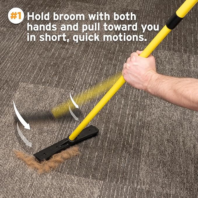 FURemover Original Plus Pet Hair Rubber Broom with Squeegee, with 61" Telescopic Handle for Carpet, Tile and Hardwood